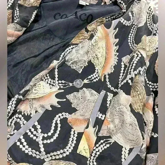 Vintage Coaco Cropped Light Weight Pearl & Shell Zip Up 100% Silk - Picture 4 of 5